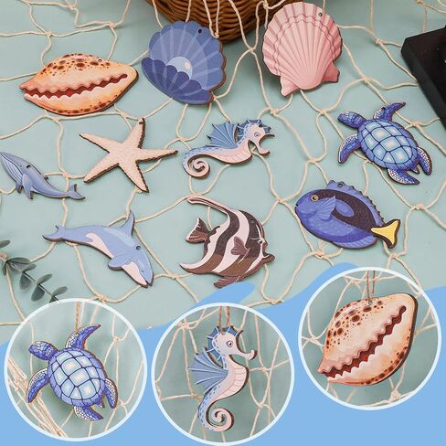 14Pcs Nautical Fish Net Wall Decoration with Turtle Fish Starfish Shell Whale Hangings Decorative Fishing Net for Pirate Party Ocean Themed Party Mediterranean Decor in Saudi Arabia