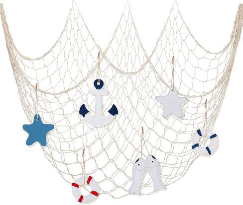 14Pcs Nautical Fish Net Wall Decoration with Turtle Fish Starfish Shell Whale Hangings Decorative Fishing Net for Pirate Party Ocean Themed Party Mediterranean Decor in Saudi Arabia