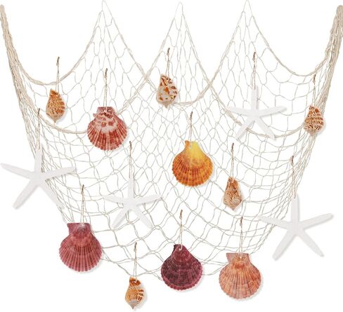 14Pcs Nautical Fish Net Wall Decoration with Turtle Fish Starfish Shell Whale Hangings Decorative Fishing Net for Pirate Party Ocean Themed Party Mediterranean Decor in Saudi Arabia