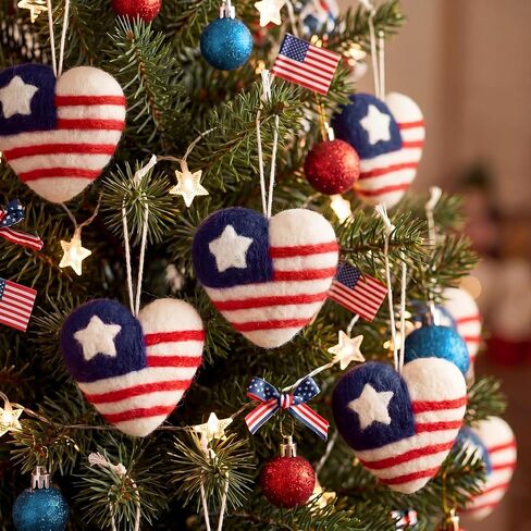 Frienda 16 Pcs 4th of July Wool Heart Ornaments Patriotic American Flag 100% Wool Heart Decorations Red White Blue 250th Anniversary Bowl Filler for Independence Veteran Home Tiered Tray Decor in Kuwait