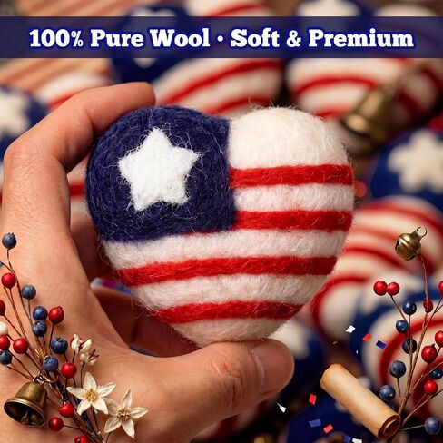 Frienda 16 Pcs 4th of July Wool Heart Ornaments Patriotic American Flag 100% Wool Heart Decorations Red White Blue 250th Anniversary Bowl Filler for Independence Veteran Home Tiered Tray Decor in Kuwait