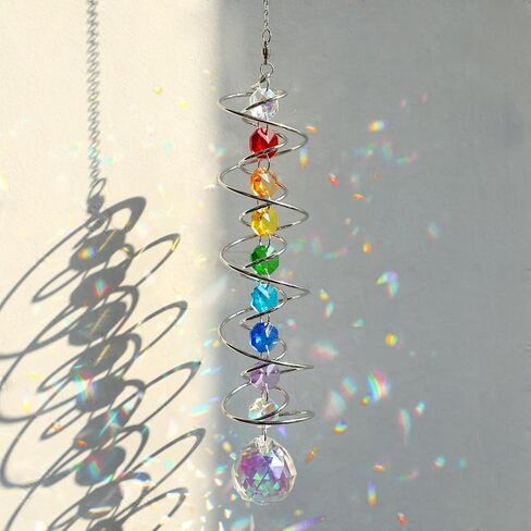Wind Spinner Gazing Ball Spiral Tail, Crystal Sun Catchers with Seven Chakra Beads Window Hanging for Indoor Home Outdoor Garden Decor in Kuwait
