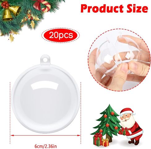 20PCS Bulk Clear Acrylic Ornaments - 6CM Fillable Plastic Christmas Balls for DIY Craft Projects & Wedding Party Decorations (Round) in Saudi Arabia