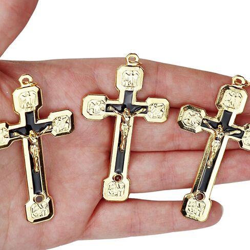 Needzo Evangelist Crucifix Pendants, Features Stations of the Cross on Back Side, Catholic Pendant Gifts, 2.25 Inches, Made in Italy (Pack of 3) in Kuwait