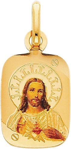 GoldenMine 14k Yellow Gold Religious Jesus Heart Enamel Picture Charm Pendant in Saudi Arabia