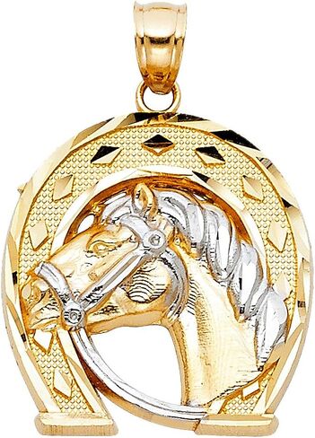 Sonia Jewels 14k White and Yellow Two Tone Gold Lucky Yellow Gold Horseshoe Pendant 23mm X 22mm in Kuwait