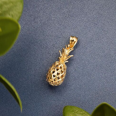 14K Solid Yellow Gold Hawaiian Diamond Cut Pineapple Pendant Charm, Nickle Free Hypoallergenic for Sensitive Skin, Gift Box Included (20mm x 6.5mm, 14K Yellow Gold) in Saudi Arabia