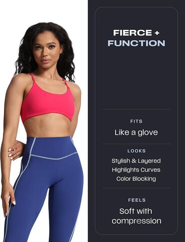 Aoxjox Women's Lexi Lined Leggings 26" & Color Block Lexi Lined Strappy Bra (Bellwether Blue/Airy Blue,Small) in Kuwait