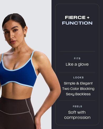 Aoxjox Women's Lexi Lined Leggings 26" & Color Block Lexi Lined Strappy Bra (Bellwether Blue/Airy Blue,Small) in Kuwait