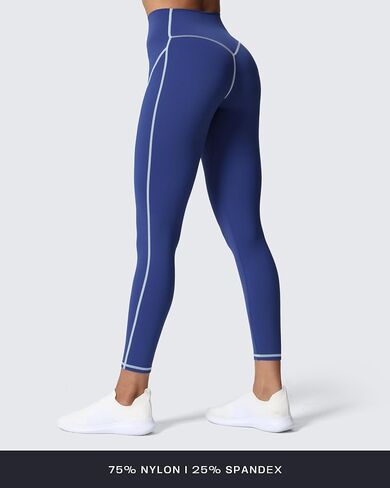 Aoxjox Women's Lexi Lined Leggings 26" & Color Block Lexi Lined Strappy Bra (Bellwether Blue/Airy Blue,Small) in Kuwait
