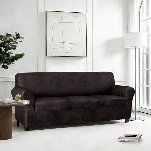 ANARACHON 4-Piece Split Faux Leather Fabric Sofa Slipcover, 78-88" | Scratch resistant, pet friendly individual cushion couch covers for 3-seater sofas. Non-slip design (chocolate) in Saudi Arabia