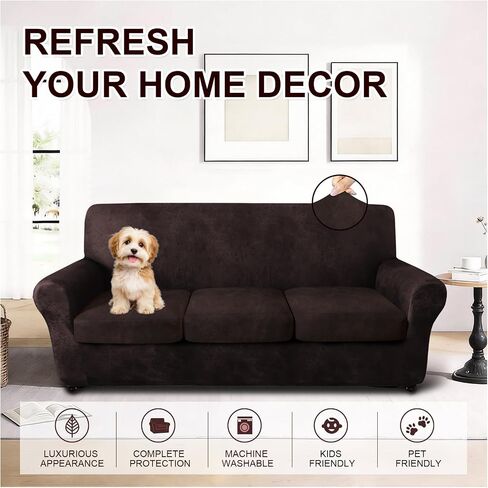 ANARACHON 4-Piece Split Faux Leather Fabric Sofa Slipcover, 78-88" | Scratch resistant, pet friendly individual cushion couch covers for 3-seater sofas. Non-slip design (chocolate) in Saudi Arabia