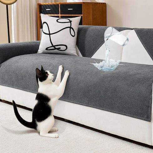 Deep Dream Waterproof Couch Cover, Washable Sectional Sofa Cover, Non Slip Couch Cover for Dogs, Sofa Slipcovers for 3 Cushion Couch Sofa L Shaped Couch Protector Covers (Dark Grey,1 PCS 36" x 71") in Saudi Arabia