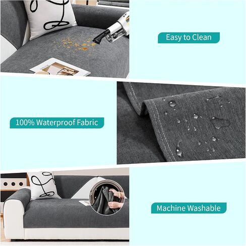 Deep Dream Waterproof Couch Cover, Washable Sectional Sofa Cover, Non Slip Couch Cover for Dogs, Sofa Slipcovers for 3 Cushion Couch Sofa L Shaped Couch Protector Covers (Dark Grey,1 PCS 36" x 71") in Saudi Arabia