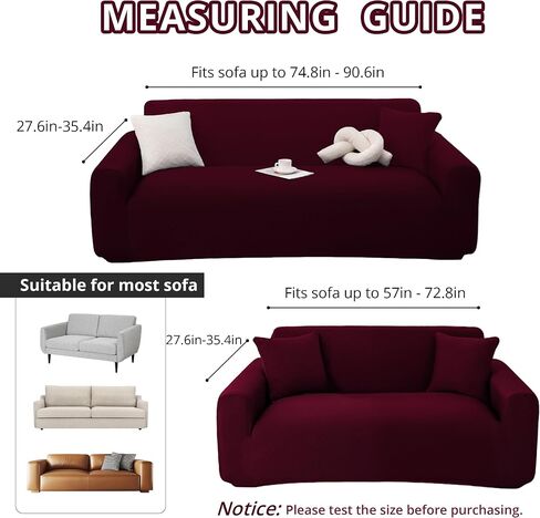 Stretch Couch Cover for 2 Cushion Loveseat Sofa, Fits 57 x 72 Inch, Jacquard Waffle Fabric Slipcover, Washable Pet Friendly Furniture Protector with Elastic Bottom, Wine Red, 2 Seats in Saudi Arabia