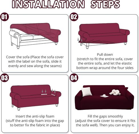 Stretch Couch Cover for 2 Cushion Loveseat Sofa, Fits 57 x 72 Inch, Jacquard Waffle Fabric Slipcover, Washable Pet Friendly Furniture Protector with Elastic Bottom, Wine Red, 2 Seats in Saudi Arabia
