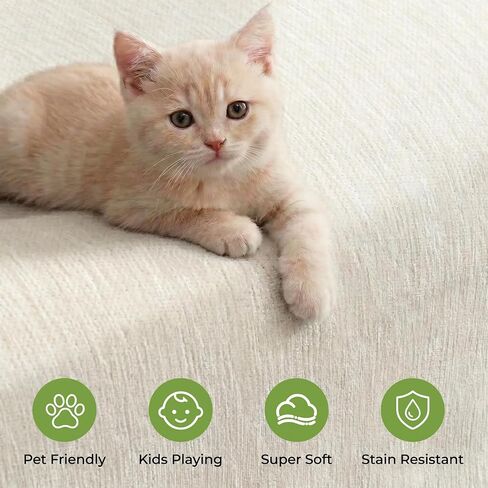 Couch Cover Blankets for Sofa,Thick Waterproof Couch Cover for Cats,Sofa Covers for 3 Cushion Couch Loveseat Sectional Chenille Couch Covers for Sofa Home Decor Living Room,Cream White,91"X134" in Saudi Arabia