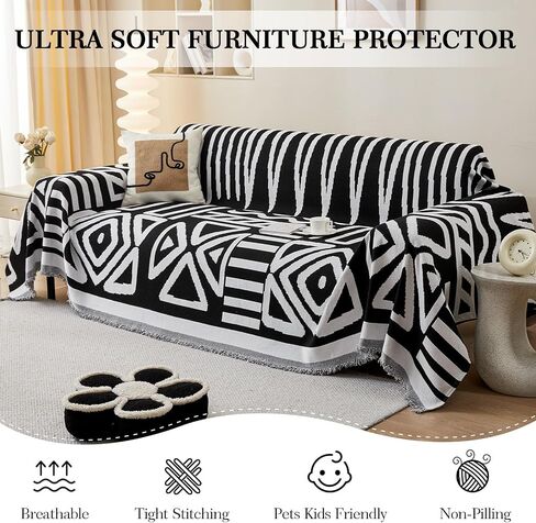 LiveGo 【Clearance】 Couch Cover Sofa Covers for Dog, Anti-Pilling Chenille Couch Covers for 2 Cushion Couch, Pet Friendly Sofa Slipcover Pet Furniture Protector with Tassel in Saudi Arabia