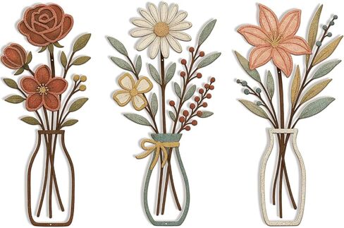 TourKing 3 Pieces Metal Flowers Wall Decor, Rustic Farmhouse Metal Wall Arts Pastoral Flowers Wall Decor for Living Room Bathroom Bedroom Dining Room in Saudi Arabia