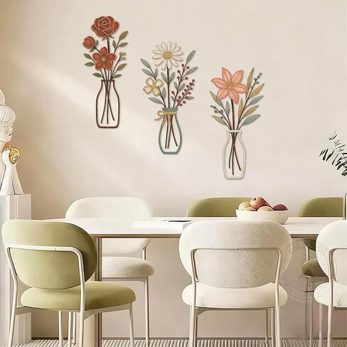 TourKing 3 Pieces Metal Flowers Wall Decor, Rustic Farmhouse Metal Wall Arts Pastoral Flowers Wall Decor for Living Room Bathroom Bedroom Dining Room in Saudi Arabia