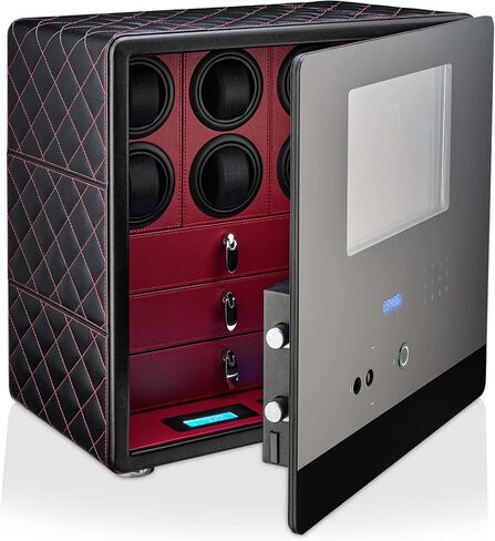 6 Watch Winder with 3 Storage Drawers, Fingerprint Lock, Interior Light and Alarm System in Saudi Arabia