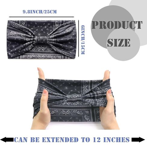 FULZTEY Boho Headbands for Women Fashion Wide Knot Hair Bands Elastic Turban Head Wraps Yoga Running Sweatband Vintage Printed Hair Accessories for Women and Girls 4Pcs in Saudi Arabia