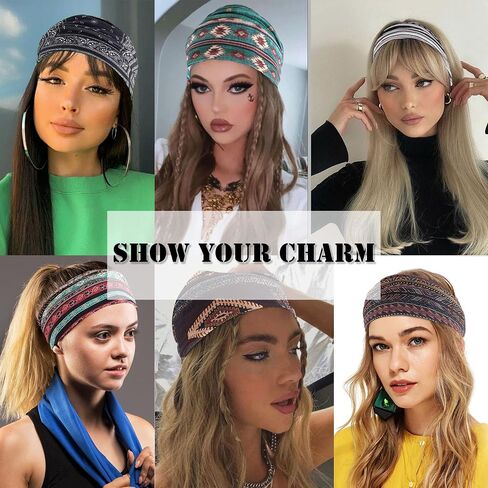 FULZTEY Boho Headbands for Women Fashion Wide Knot Hair Bands Elastic Turban Head Wraps Yoga Running Sweatband Vintage Printed Hair Accessories for Women and Girls 4Pcs in Saudi Arabia