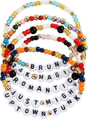 for Bruno Mars Merch Gifts Inspired Bracelets 5 Pcs Stackable Stretch Beaded Friendship Concert Outfit Costume Bracelets Vinyl Poster Sticker Jersey Merchandise Birthday Gifts for Fans in Kuwait