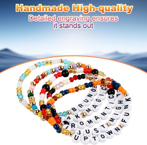 for Bruno Mars Merch Gifts Inspired Bracelets 5 Pcs Stackable Stretch Beaded Friendship Concert Outfit Costume Bracelets Vinyl Poster Sticker Jersey Merchandise Birthday Gifts for Fans in Kuwait
