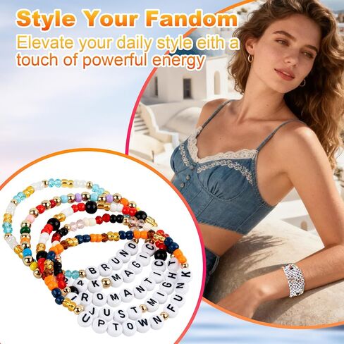for Bruno Mars Merch Gifts Inspired Bracelets 5 Pcs Stackable Stretch Beaded Friendship Concert Outfit Costume Bracelets Vinyl Poster Sticker Jersey Merchandise Birthday Gifts for Fans in Kuwait