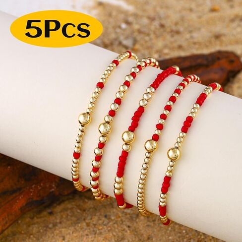 Yalice 5Pcs Boho Beaded Stretch Bracelets Set for Women 14K Gold Charm Stackable Summer Beads Ball Jewelry Gifts in Kuwait