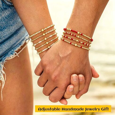 Yalice 5Pcs Boho Beaded Stretch Bracelets Set for Women 14K Gold Charm Stackable Summer Beads Ball Jewelry Gifts in Kuwait