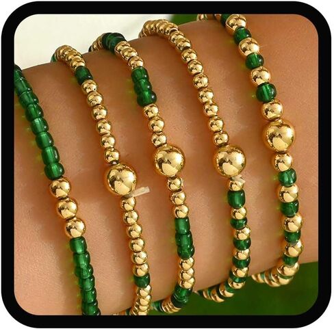 Yalice 5Pcs Boho Beaded Stretch Bracelets Set for Women 14K Gold Charm Stackable Summer Beads Ball Jewelry Gifts in Kuwait