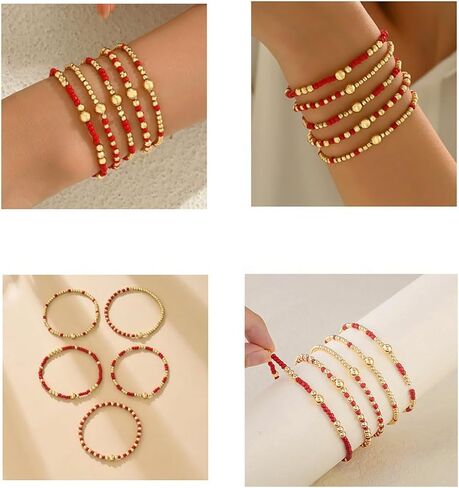 Yalice 5Pcs Boho Beaded Stretch Bracelets Set for Women 14K Gold Charm Stackable Summer Beads Ball Jewelry Gifts in Kuwait