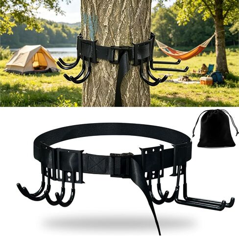 Treestand Strap Gear Hangers, Multi-Hook Accessory Holder for Bow Hanger, Tree Stand Accessories Holder with 8 Hooks, for Gears Bow Quiver Backpack Tree Saddle Bottle, with Storage Bag in Saudi Arabia