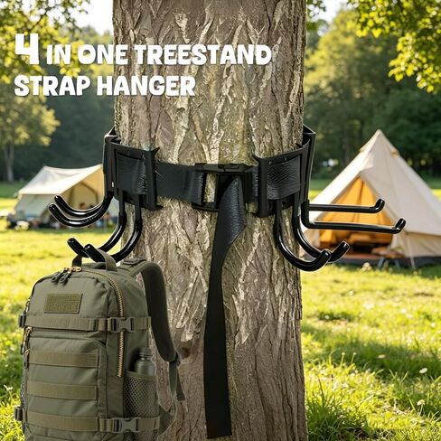 Treestand Strap Gear Hangers, Multi-Hook Accessory Holder for Bow Hanger, Tree Stand Accessories Holder with 8 Hooks, for Gears Bow Quiver Backpack Tree Saddle Bottle, with Storage Bag in Saudi Arabia