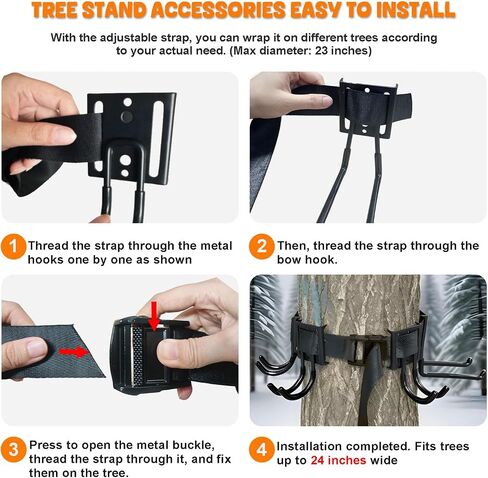 Treestand Strap Gear Hangers, Multi-Hook Accessory Holder for Bow Hanger, Tree Stand Accessories Holder with 8 Hooks, for Gears Bow Quiver Backpack Tree Saddle Bottle, with Storage Bag in Saudi Arabia