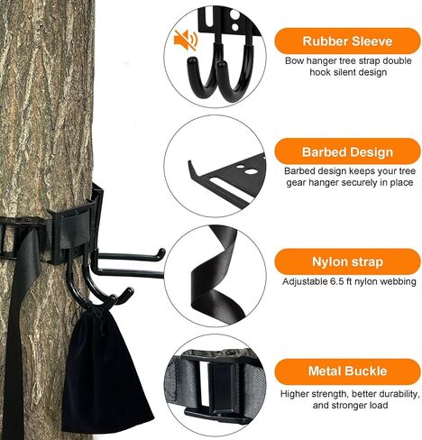 Treestand Strap Gear Hangers, Multi-Hook Accessory Holder for Bow Hanger, Tree Stand Accessories Holder with 8 Hooks, for Gears Bow Quiver Backpack Tree Saddle Bottle, with Storage Bag in Saudi Arabia