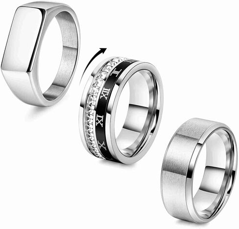 3PCS 18K الذهب الفولاذ المقاوم للصدأ الفرقة خواتم للرجال كول فيدجيت سبينر خواتم فضية الخاتم الأرقام الرومانية مكعب زركونيا حلقة مجموعة القلق الإغاثة الأزياء خواتم الزفاف الخطوبة حجم 7-13 in Kuwait