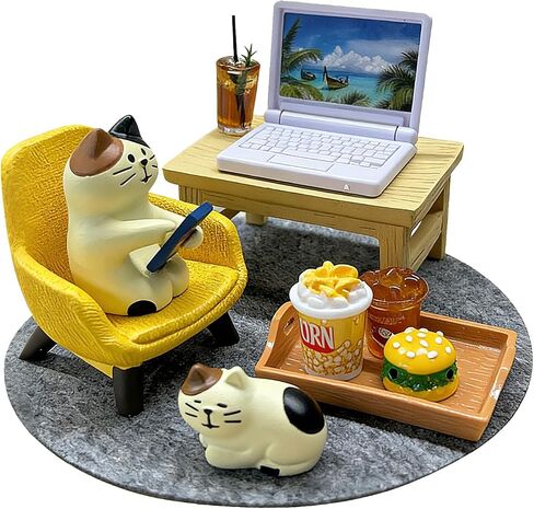 11-Piece Cats Figurines:Mobile Phone Cat Office Decor,Featuring Computer,Desk,Sleeping Cat,Iced Coffee Cute Resin Decor for Offices,Gardens,and Homes The for Cat Lovers in Saudi Arabia