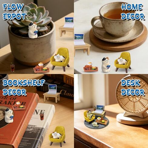 11-Piece Cats Figurines:Mobile Phone Cat Office Decor,Featuring Computer,Desk,Sleeping Cat,Iced Coffee Cute Resin Decor for Offices,Gardens,and Homes The for Cat Lovers in Saudi Arabia