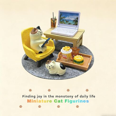 11-Piece Cats Figurines:Mobile Phone Cat Office Decor,Featuring Computer,Desk,Sleeping Cat,Iced Coffee Cute Resin Decor for Offices,Gardens,and Homes The for Cat Lovers in Saudi Arabia