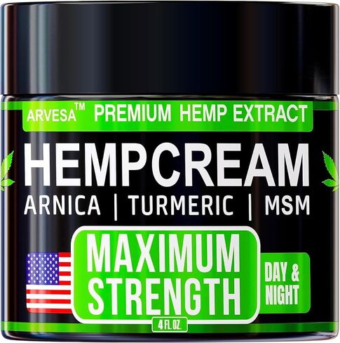 Hemp Cream Maximum Strength with Glucosamine, Arnica, Turmeric, MSM - Natural Hemp Oil Gel Rub - Fast Absorption, Non-Greasy - Advanced Formula - Formulated in USA - Menthol Scent - 4 FL OZ in Saudi Arabia