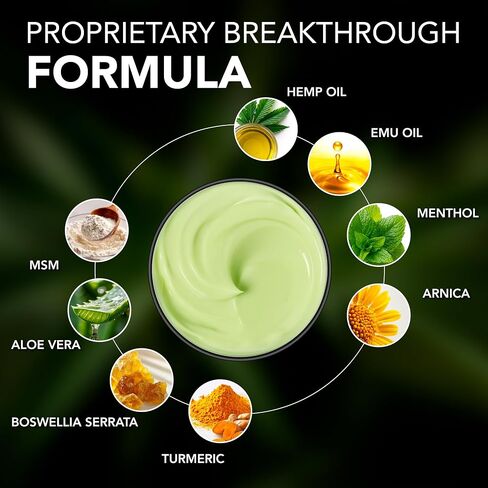 Hemp Cream Maximum Strength with Glucosamine, Arnica, Turmeric, MSM - Natural Hemp Oil Gel Rub - Fast Absorption, Non-Greasy - Advanced Formula - Formulated in USA - Menthol Scent - 4 FL OZ in Saudi Arabia