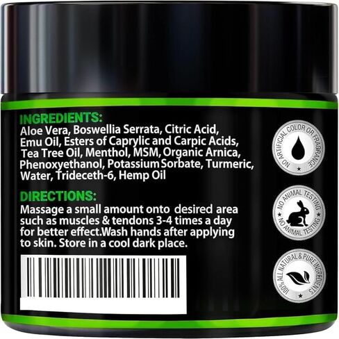 Hemp Cream Maximum Strength with Glucosamine, Arnica, Turmeric, MSM - Natural Hemp Oil Gel Rub - Fast Absorption, Non-Greasy - Advanced Formula - Formulated in USA - Menthol Scent - 4 FL OZ in Saudi Arabia
