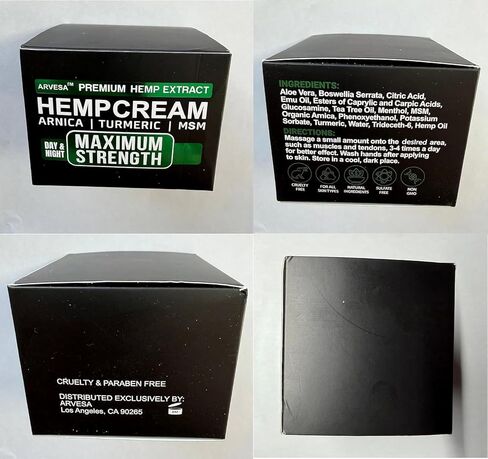 Hemp Cream Maximum Strength with Glucosamine, Arnica, Turmeric, MSM - Natural Hemp Oil Gel Rub - Fast Absorption, Non-Greasy - Advanced Formula - Formulated in USA - Menthol Scent - 4 FL OZ in Saudi Arabia