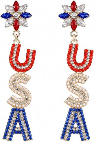 4th of July Earrings for Women, Red White and Blue and 4th of July Jewelry Independence Day Party in Saudi Arabia
