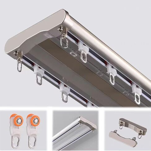 Heavy Duty Double Curtain Track4.5M/15FT Ceiling Mount Metal Rod Adjustable Bay Window Drapes Silent Room Divider Champagne Fittings for Home Privacy in Saudi Arabia