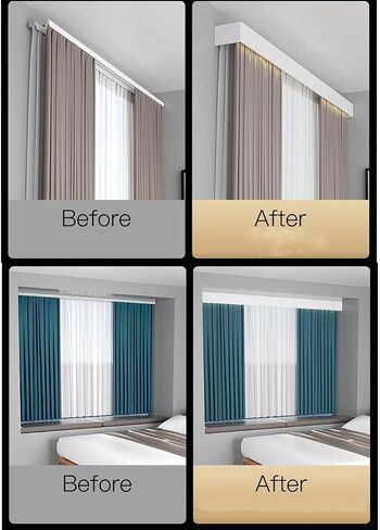 Integrated Pulley Curtain Rod 380Cm Sliding Double Track System Silent Operation Seamless Design Perfect for Home & Office Window Treatments.,Blanco-220cm/86.6in/7.2ft in Kuwait