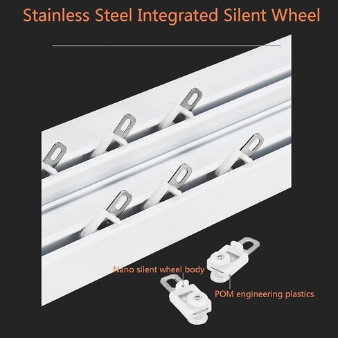 Integrated Pulley Curtain Rod 380Cm Sliding Double Track System Silent Operation Seamless Design Perfect for Home & Office Window Treatments.,Blanco-220cm/86.6in/7.2ft in Kuwait